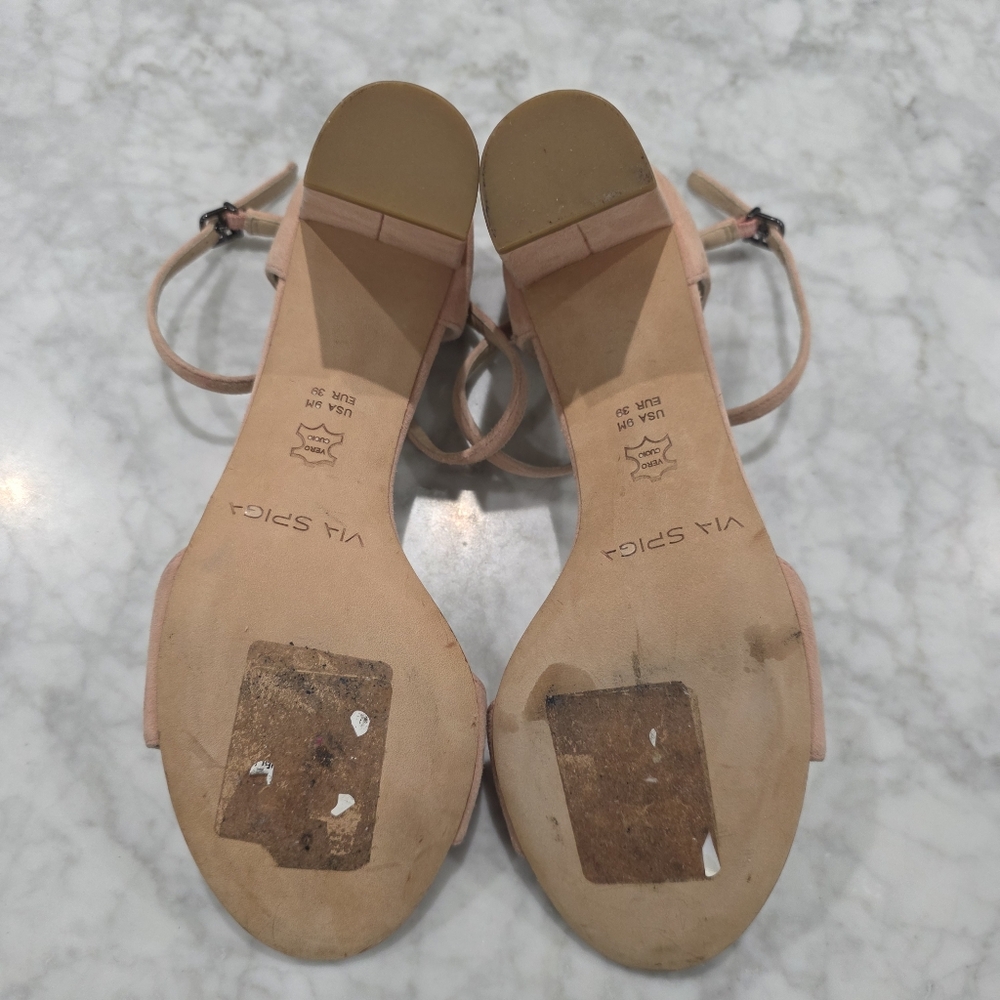 NEW Via Spiga Suede Pink Nude‎ Open Toe Block Heels 9 - Picture 6 of 7
